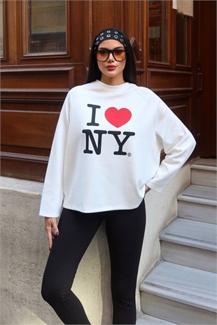 Baskı Detay Oversize Sweater-Ekru EKRU