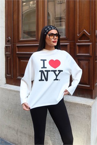 Baskı Detay Oversize Sweater-Ekru EKRU