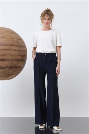 Bel Lastik Cep Detay İspanyol Paça Pantolon-Lacivert LACİVERT