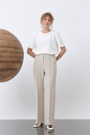 Bel Lastik Cep Detay İspanyol Paça Pantolon-Taş TAŞ