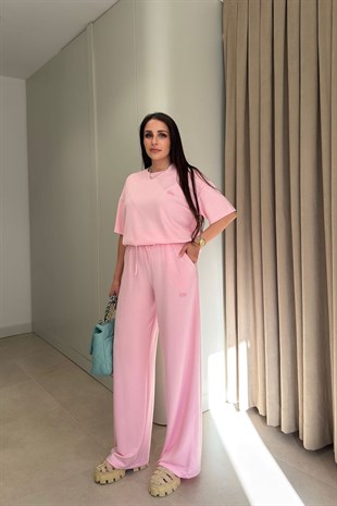 Bisiklet Yaka T-shirt Takım- Pembe PEMBE