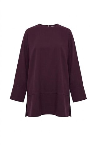 Bordo - Modal Kumaş Yan Yırtmaçlı Tunik BORDO