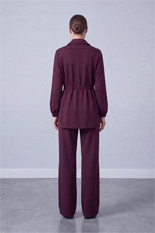 Bordo - Yaka Ve Boydan Taş İşleme Ceket BORDO