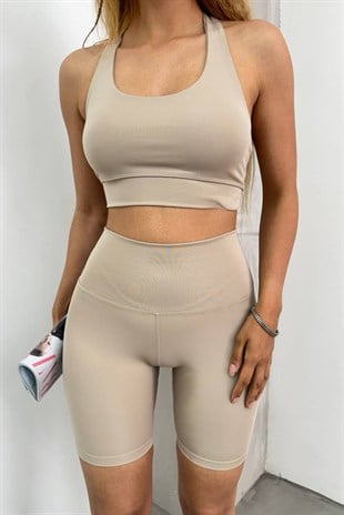 Bralet Çapraz Detay Oysho Şort Takım - Vizon VİZON