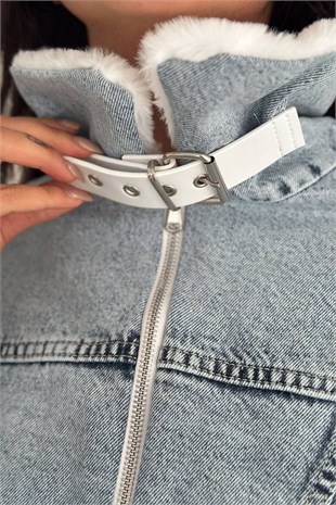 Cepleri Peluş Kot Ceket-Açık Mavi AÇIK MAVİ