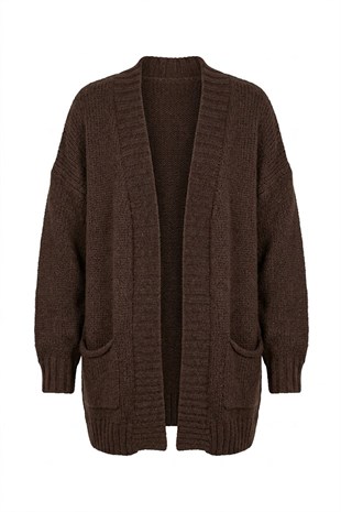 Cepli Oversize Hırka-Kahve KAHVE