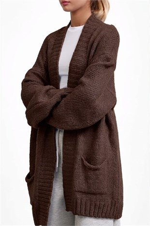 Cepli Oversize Hırka-Kahve KAHVE