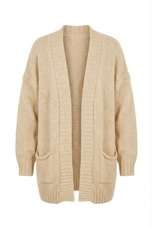 Cepli Oversize Hırka-Krem KREM