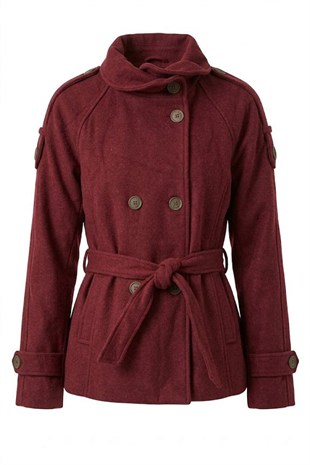 Dik Yaka Kemerli Kaban-Bordo BORDO