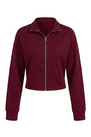 FERMUARLI DİK YAKA SWEAT BORDO
