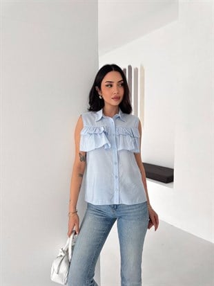 Fırfırlı Kolsuz Gömlek- Bebe Mavi Bebe Mavi