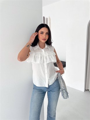 Fırfırlı Kolsuz Gömlek- Ekru EKRU