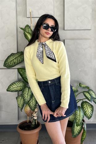 Flar Yaka Uzun Kol Triko Kazak - Sarı SARI