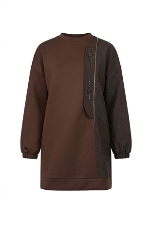 Kahve - Kapitone Detay Scuba Sweat KAHVE