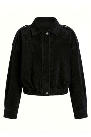 Kot Kadife Bomber Ceket-Siyah SİYAH