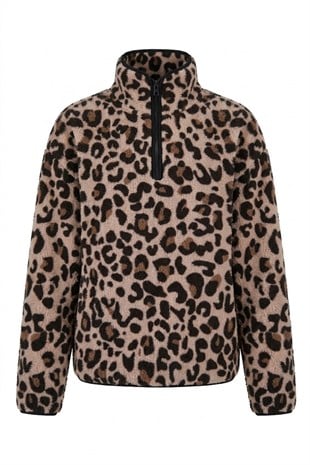 Leopar - Yarım Fermuar Leopar Desen Sweat LEOPAR