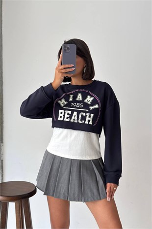 Mıamı Yazı Baskılı İçli Sweat - Lacivert LACİVERT