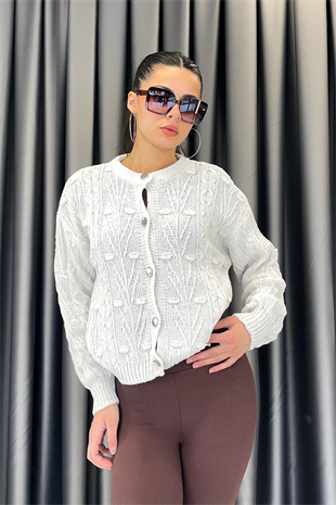 Noa Noa Düğmeli Ponpon Hırka - Taş TAŞ