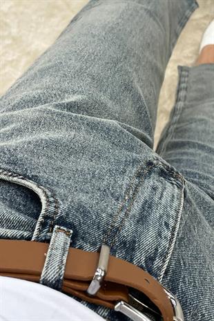 Noa Noa Kemerli Lazer Kesim Straight Fit Jean - Mavi MAVİ