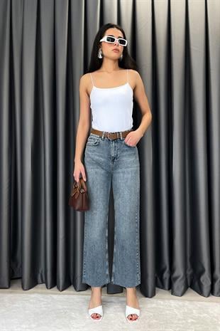 Noa Noa Kemerli Lazer Kesim Straight Fit Jean - Mavi MAVİ