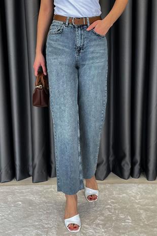 Noa Noa Kemerli Lazer Kesim Straight Fit Jean - Mavi MAVİ