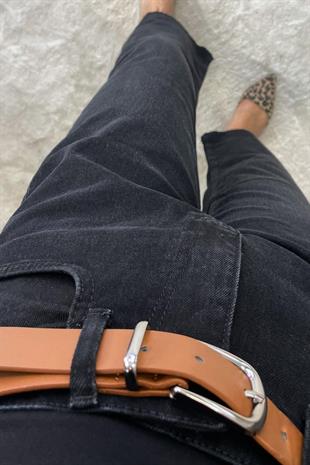 Noa Noa Kemerli Lazer Kesim Straight Fit Jean - Siyah SİYAH