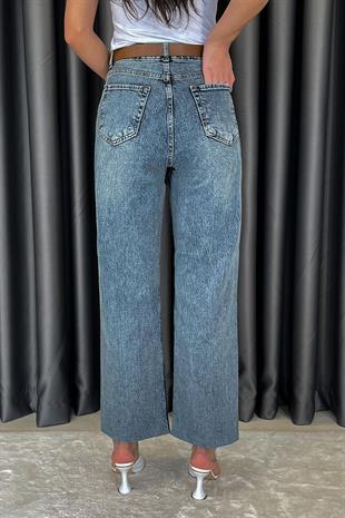 Noa Noa Kemerli Lazer Kesim Straight Fit Jean - Mavi MAVİ