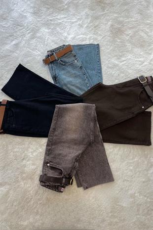 Noa Noa Kemerli Lazer Kesim Straight Fit Jean - Mavi MAVİ