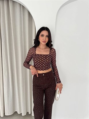 Noa Noa Tül Puantiyeli Kare Yaka Bluz-Krem KREM