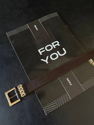 Örgü Köprülü Gold Tokalı Kemer-Acı kahve Acı Kahve