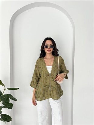 Püsküllü Kimona Bağlamalı Bluz- Çağla ÇAĞLA