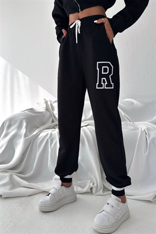 R Baskılı Jogger Eşofman Altı - Siyah SİYAH