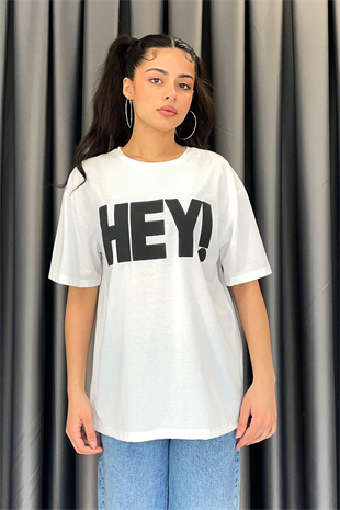 Renkli Hey Yazı Baskılı Tshirt - Siyah SİYAH