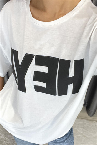 Renkli Hey Yazı Baskılı Tshirt - Siyah SİYAH