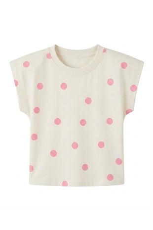 Sıfır Kol Puantiyeli Bisiklet Yaka T-shirt PEMBE