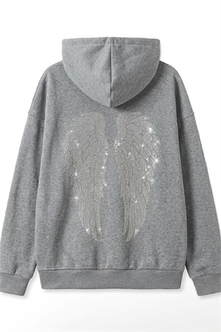Taş Baskılı Sweat-Gri GRİ