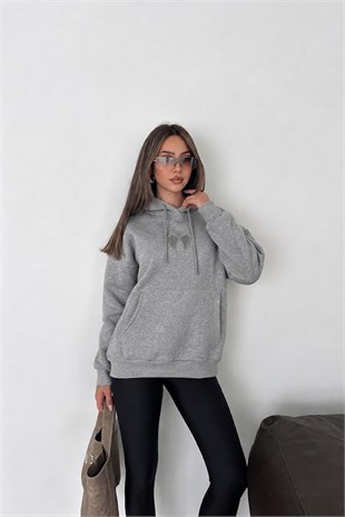 Taş Baskılı Sweat-Gri GRİ
