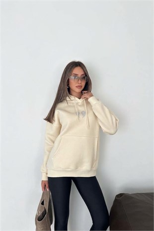 Taş Baskılı Sweat-Ekru EKRU