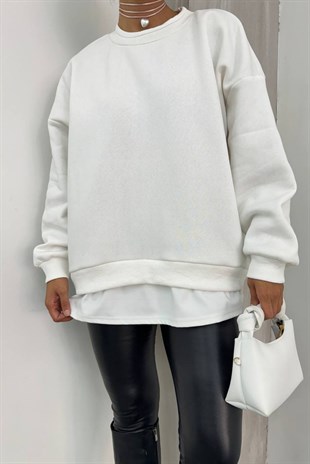 Üç İplik Garnili Sweat - Ekru EKRU