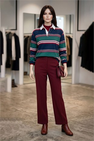 Yan Çizgili Pola Yaka Sweater-Çok Renkli ÇOK RENKLİ