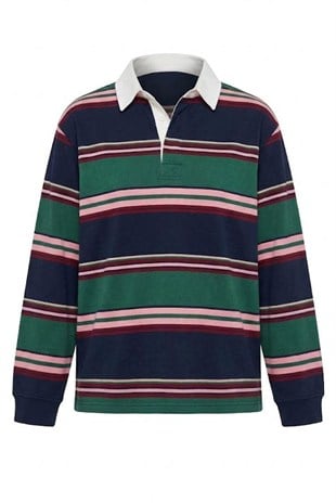 Yan Çizgili Pola Yaka Sweater-Çok Renkli ÇOK RENKLİ