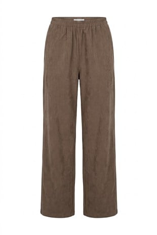 Yeşil - Dokuma Kumaş Bel Lastikli Bol Paça Pantolon YEŞİL