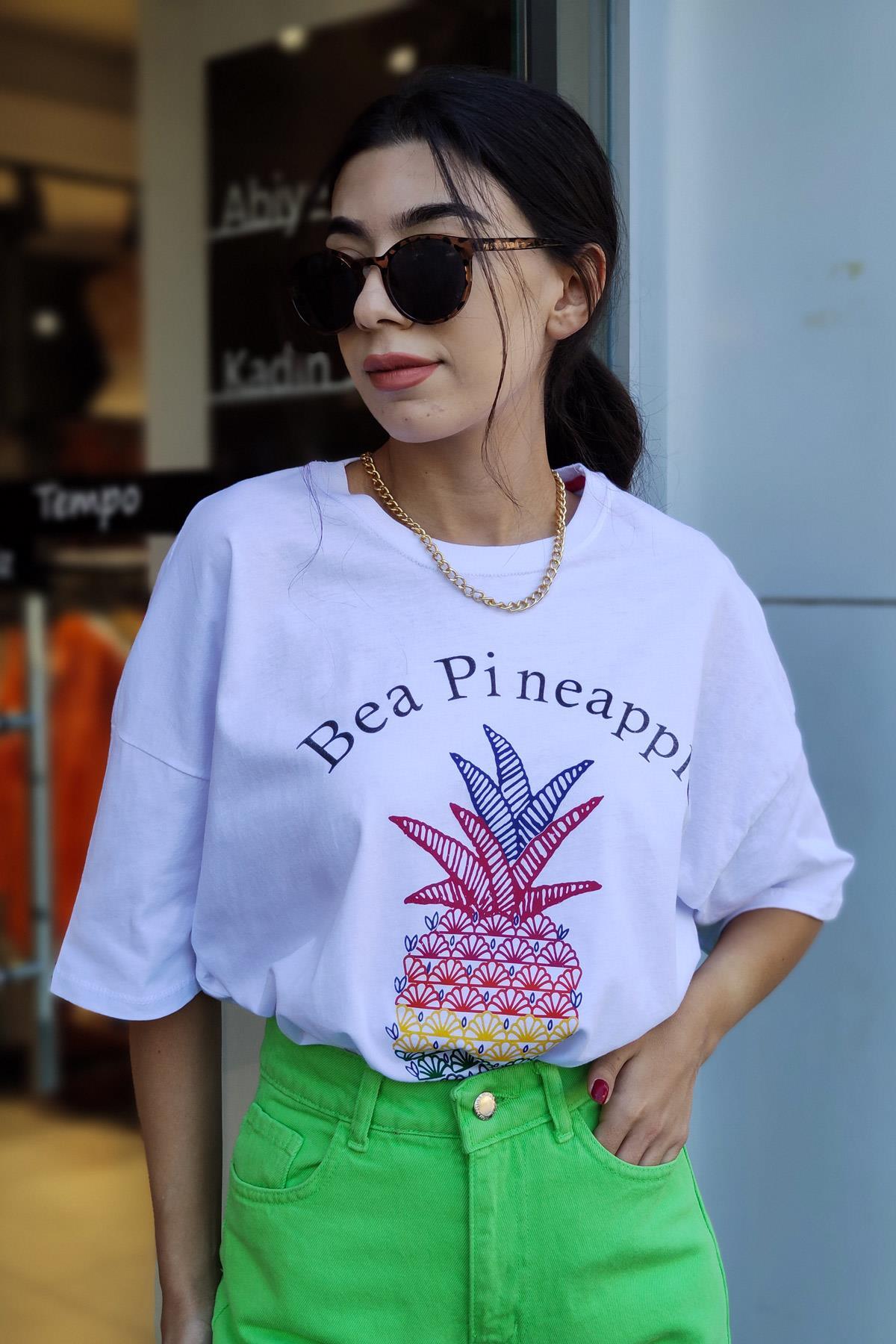 Ananas Baskılı T-shirt - Beyaz BEYAZ