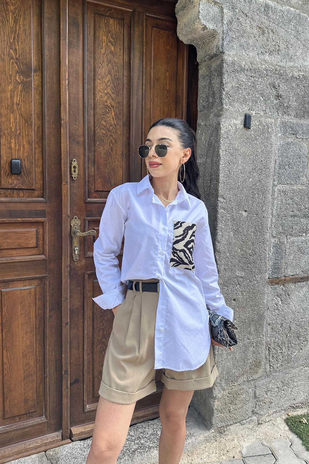 Atlı Nakış İşleme Gömlek - Ekru EKRU