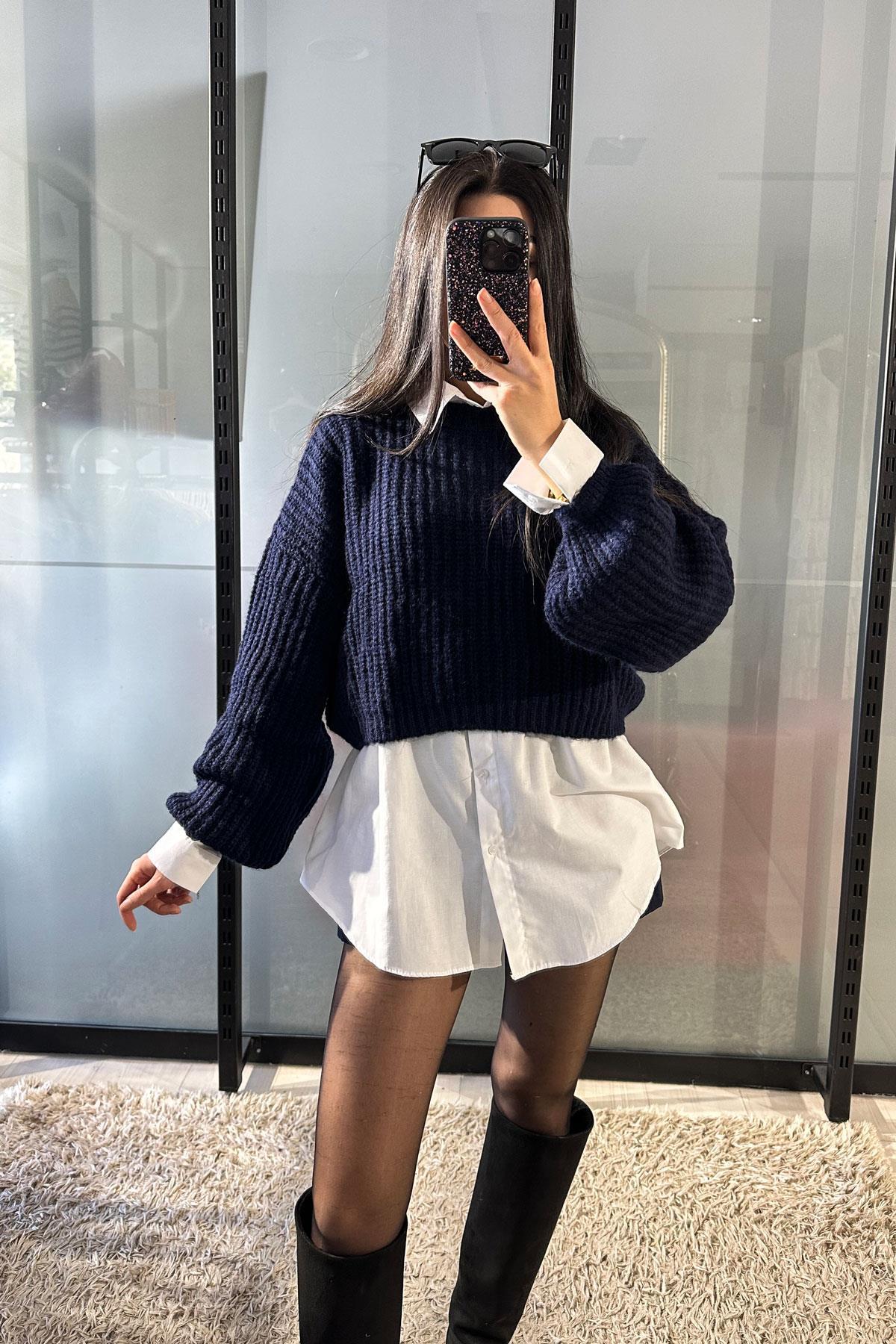 Balon Kol Crop Kazak - Lacivert LACİVERT