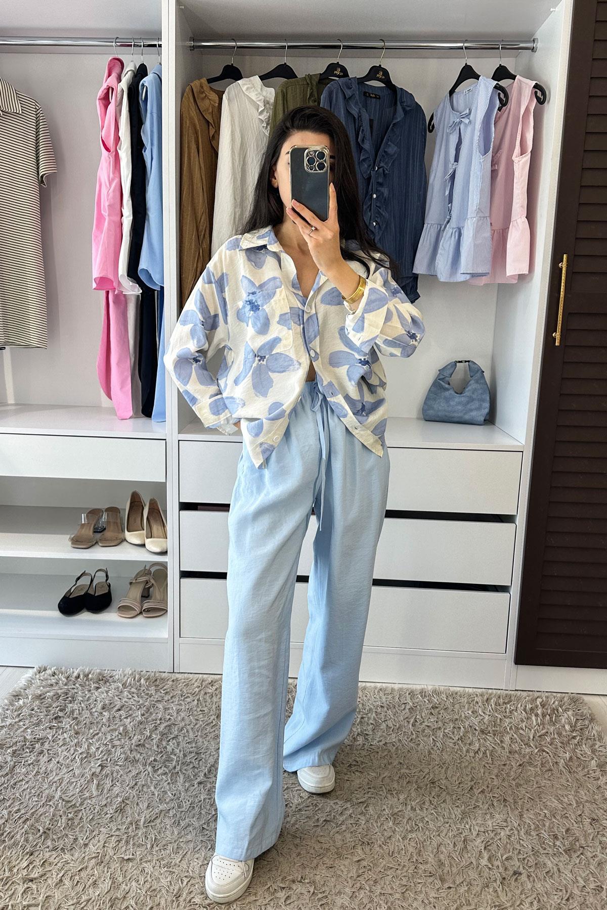Bel Ayarlamalı Modal Palazzo Pantolon - Bebe Mavi Bebe Mavi