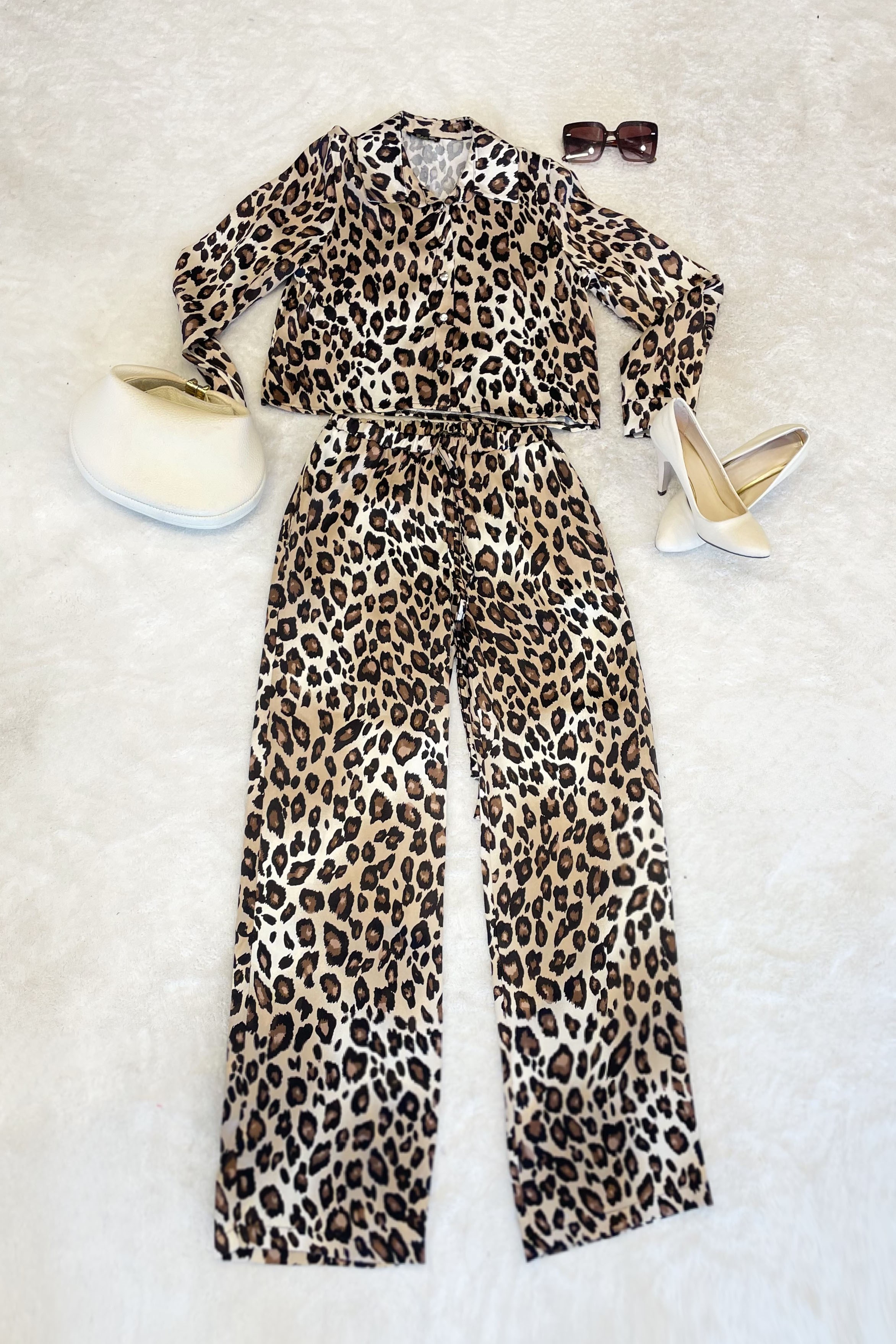 Bel Lastikli İri Leopar Saten Pantolon - Leopar LEOPAR