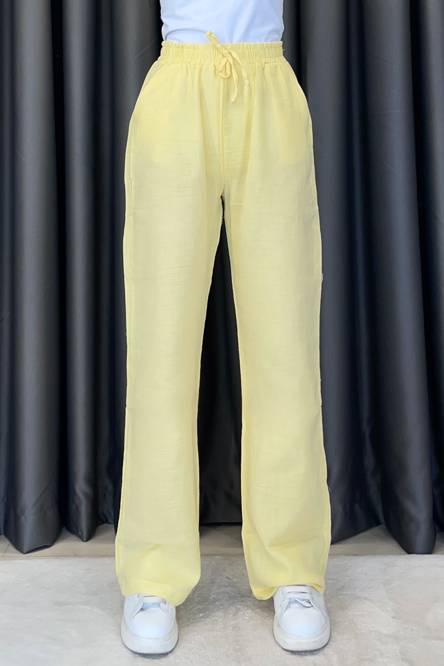 Beli Lastikli Müslin Pantolon - Sarı SARI
