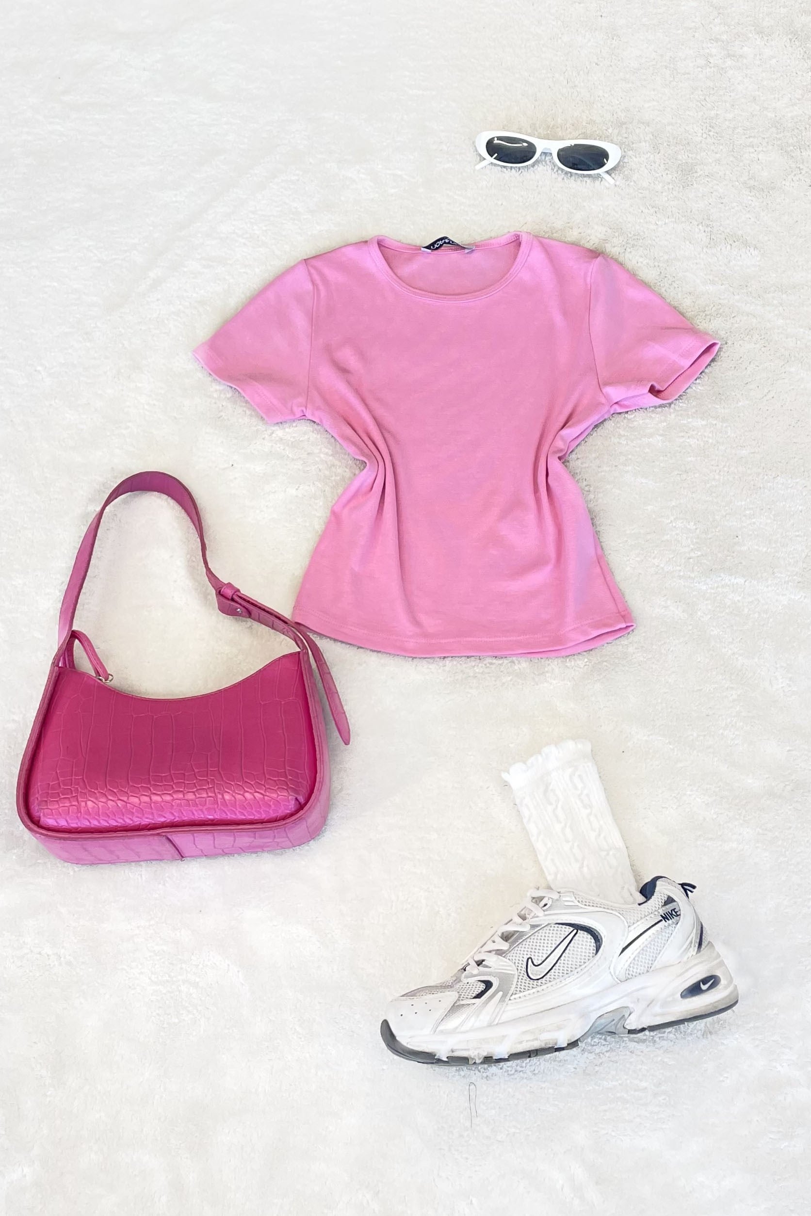 Bisiklet Yaka Basıc Oysho Crop - Pembe PEMBE