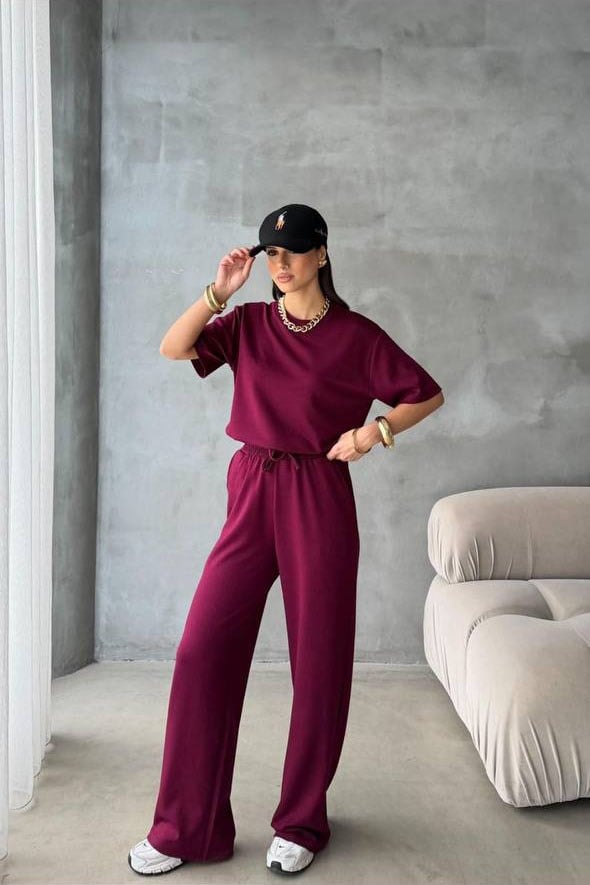 Bisiklet Yaka Basıc Takım- Bordo BORDO